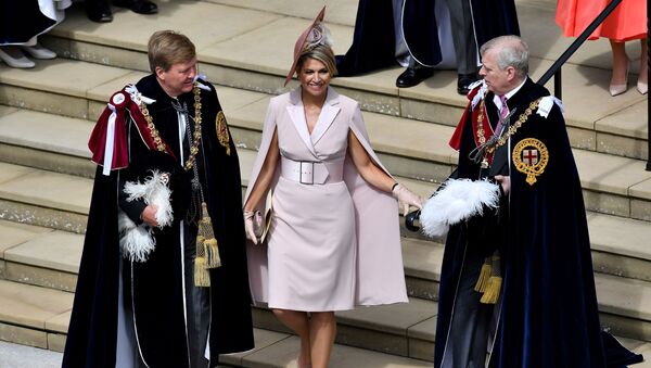 FILE PHOTO: Netherlands' Queen Maxima walks with Britain's Prince Andrew as they leave from St George's Chapel after the Order of the Garter Service at Windsor Castle, Britain June 17, 2019 - Sputnik International