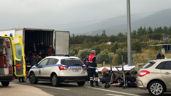 Migrants inside a refrigerated truck at a motorway near Xanthi Greece - Sputnik International