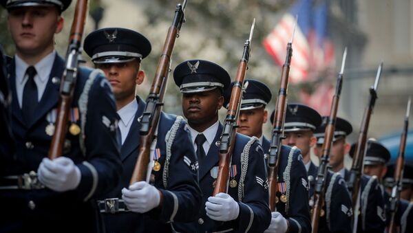 Members of the US Airforce honour guard march in the Veterans Day Parade in New York City, US, November 11, 2019. - Sputnik International