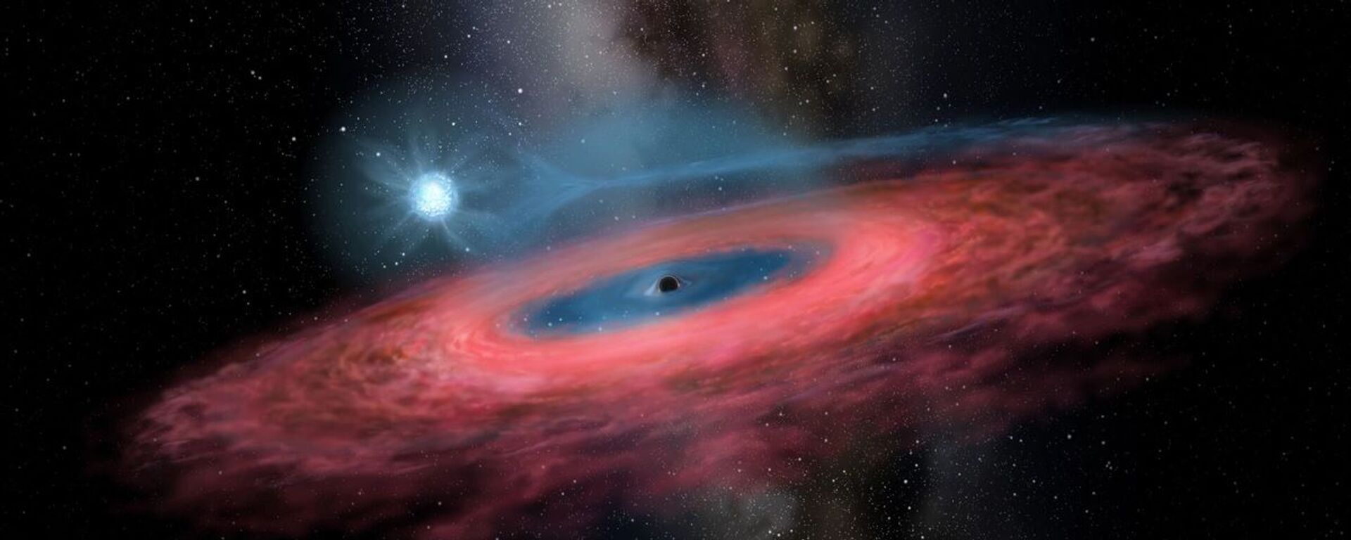 Figure LB-1: Accretion of gas onto a stellar black hole from its blue companion star, through a truncated accretion disk (Artist impression) - Sputnik International, 1920, 26.01.2022