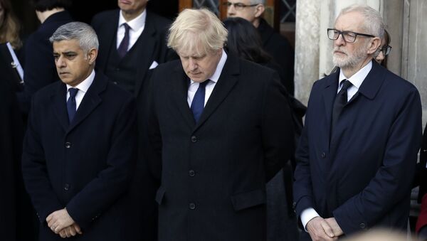 Sadiq Khan, Boris Johnson, and Jeremy Corbyn at London Bridge Vigil - Sputnik International