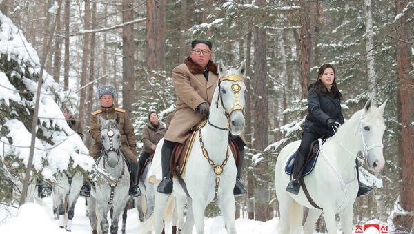 North Korean leader Kim Jong Un rides a horse as he visits battle sites in areas of Mt Paektu, Ryanggang, North Korea, in this undated picture released by North Korea's Central News Agency (KCNA) on December 4, 2019 - Sputnik International