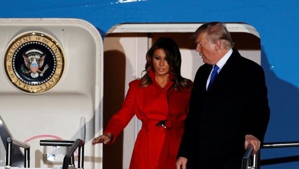 U.S. President Donald Trump and first lady Melania arrive at Stansted Airport, ahead of the NATO summit, in Stansted, Britain December 2, 2019 - Sputnik International