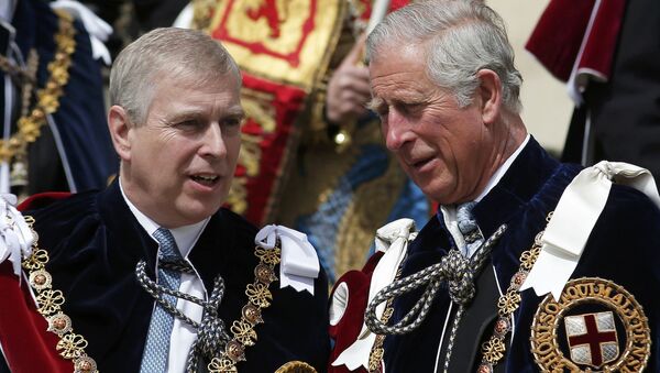 Britain's Prince Andrew, Duke of York (L) and Britain's Prince Charles, Prince of Wales attend the Most Noble Order of the Garter Ceremony at Windsor Castle in southern England, on June 15, 2015 - Sputnik International