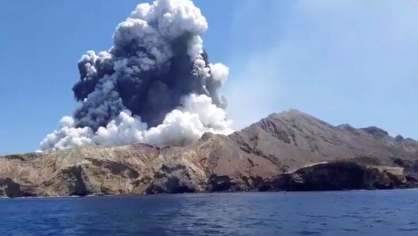 Smoke from the volcanic eruption of Whakaari, also known as White Island, is pictured from a boat, New Zealand December 9, 2019 in this picture grab obtained from a social media video - Sputnik International