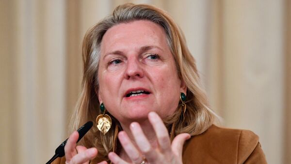 Austrian Foreign Minister Karin Kneissl attends a joint press conference with her Russian counterpart following their meeting in Moscow on March 12, 2019.  - Sputnik International