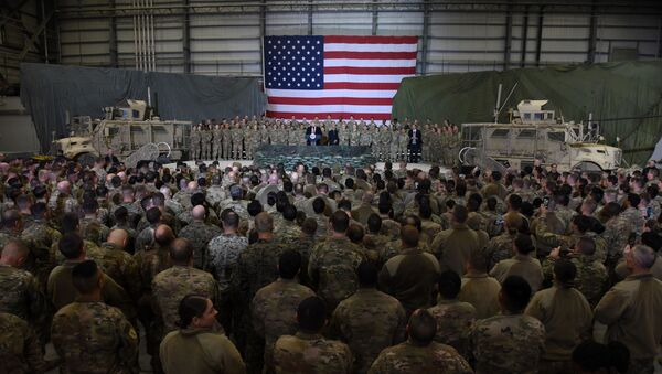 US President Donald Trump speaks to the troops at Bagram Air Field in Afghanistan - Sputnik International