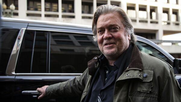 Former White House strategist Steve Bannon speaks to reporters as he departs after testifying in the federal trial of Roger Stone, at federal court in Washington, Friday, Nov. 8, 2019 - Sputnik International