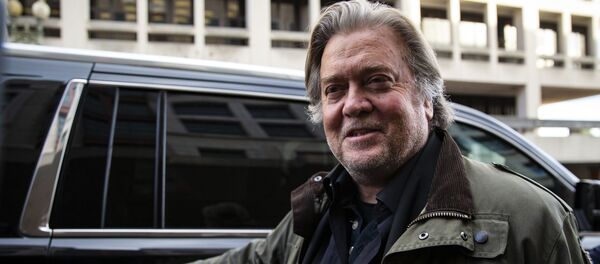 Former White House strategist Steve Bannon speaks to reporters as he departs after testifying in the federal trial of Roger Stone, at federal court in Washington, Friday, Nov. 8, 2019 - Sputnik International