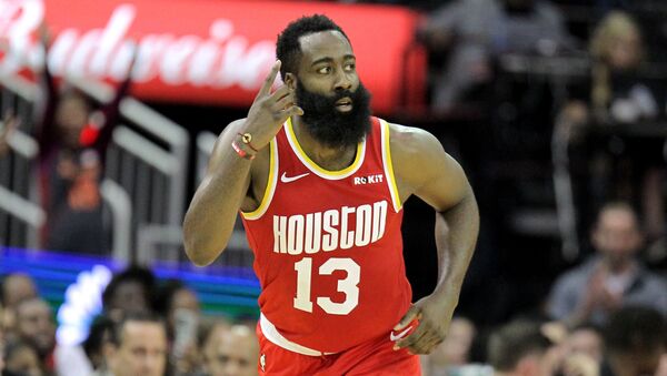 Nov 15, 2019; Houston, TX, USA; Houston Rockets guard James Harden (13) reacts after a made three-point basket against the Indiana Pacers during the fourth quarter at Toyota Center - Sputnik International