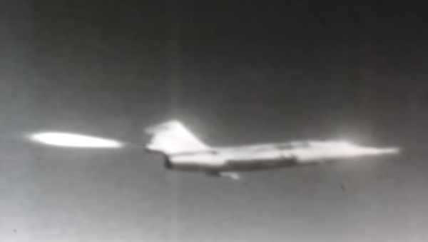 Chuck Yeager's NF-104A Starfighter test plane ignites its second rocket engine just moments before the crash that ended Yeager's testing career on December 10, 1963 - Sputnik International