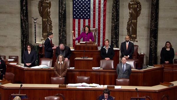 Rep. Diana Degette, member presiding over the U.S. House of Representatives, pounds the gavel to open the session to discuss rules ahead a vote on two articles of impeachment against U.S. President Donald Trump on Capitol Hill in Washington, U.S., in a still image from video December 18, 2019.   House TV via REUTERS.  THIS IMAGE HAS BEEN SUPPLIED BY A THIRD PARTY. - Sputnik International