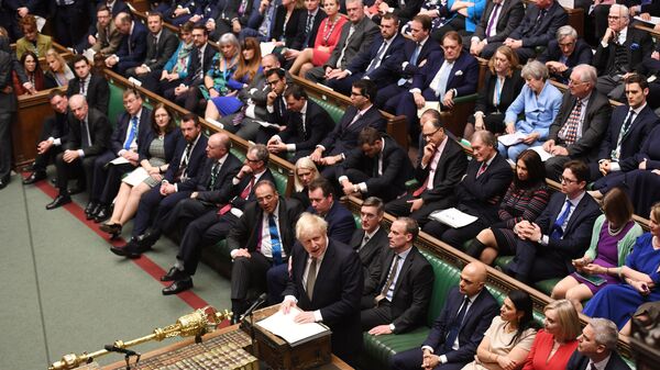 Britain's Prime Minister Boris Johnson speaks during the debate on the Queen's Speech in the House of Commons Chamber, in London, Britain December 19, 2019. ©UK Parliament/Jessica Taylor/Handout via REUTERS THIS IMAGE HAS BEEN SUPPLIED BY A THIRD PARTY. - Sputnik International