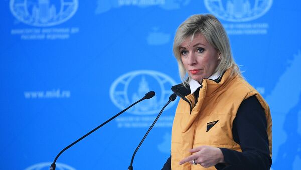 Zakharova Holds Briefing in Sputnik's Corporate Vest Jacket to Support Sputnik Estonia - Sputnik International