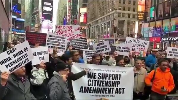 NRIs Gathered at Times Square New York to show their Support for CAA - Sputnik International