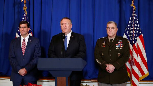 U.S. Secretary of State Mike Pompeo speaks about airstrikes by the U.S. military in Iraq and Syria, at the Mar-a-Lago resort in Palm Beach, Florida, U.S., December 29, 2019 - Sputnik International