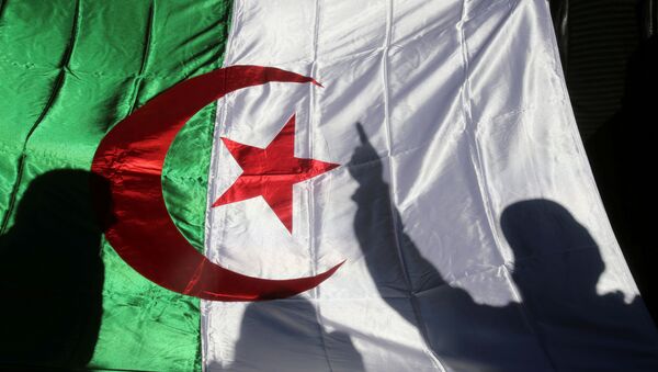 A demonstrator's shadow is cast on a national flag during an anti-government rally in Algiers, Algeria December 24, 2019.  - Sputnik International