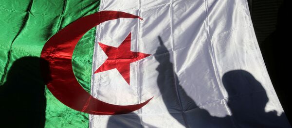A demonstrator's shadow is cast on a national flag during an anti-government rally in Algiers, Algeria December 24, 2019.  - Sputnik International