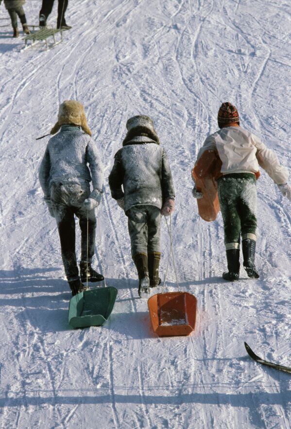 Boys enjoy sledge riding in Tallinn in 1983 - Sputnik International