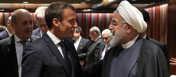 French President Emmanuel Macron (L) and Iranian President Hassan Rouhani speak at the United Nations headquarters on September 23, 2019, in New York. French President Emmanuel Macron (L) and Iranian President Hassan Rouhani speak at the United Nations headquarters on September 23, 2019, in New York. - Sputnik International