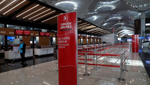  A Turkish Airlines counter is pictured at the departure terminal of the Istanbul International Airport in Istanbul, Turkey, April 3, 2019 - Sputnik International