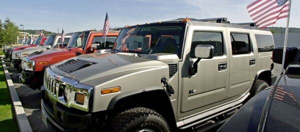 A line of Hummer vehicles for sale at a Hummer dealership in Los Gatos, Calif., Wednesday, March 31, 2004. Dealers say Hummers averages 8 to 10 miles per gallon. Crude oil prices recently reached a 14-year high, and gasoline prices are expected to average a record $1.83 this spring. The private Lundberg Survey put gas prices nationally this week at $1.80 a gallon and more than $2 a gallon in some areas. With fuel costs already at uncomfortable levels for consumers, OPEC took a step that could push prices even higher by announcing Wednesday that it would cut its crude oil production target by 4 percent. - Sputnik International