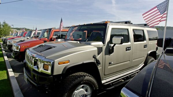 A line of Hummer vehicles for sale at a Hummer dealership in Los Gatos, Calif., Wednesday, March 31, 2004. Dealers say Hummers averages 8 to 10 miles per gallon. Crude oil prices recently reached a 14-year high, and gasoline prices are expected to average a record $1.83 this spring. The private Lundberg Survey put gas prices nationally this week at $1.80 a gallon and more than $2 a gallon in some areas. With fuel costs already at uncomfortable levels for consumers, OPEC took a step that could push prices even higher by announcing Wednesday that it would cut its crude oil production target by 4 percent. - Sputnik International