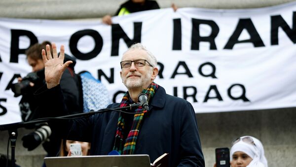 Britain's Labour Party leader Jeremy Corbyn speaks during a protest to oppose the threat of war with Iran, in London, Britain January 11, 2020 - Sputnik International