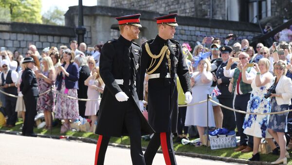 Britain's Prince Harry, left, and best man Prince William arrive for the wedding ceremony at St. George's Chapel in Windsor Castle in Windsor, near London, England, Saturday, May 19, 2018 - Sputnik International
