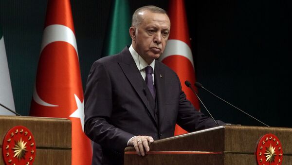 FILE PHOTO: Turkish President Tayyip Erdogan reacts during a news conference in Ankara, Turkey January 13, 2020 - Sputnik International