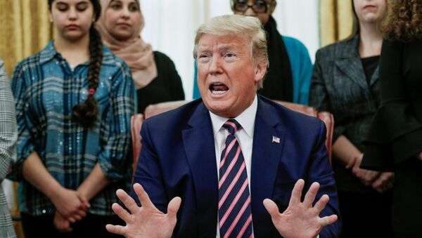 U.S. President Donald Trump speaks during an event to announce new guidance on constitutional prayer in public schools inside the Oval Office at the White House in Washington, U.S., January 16, 2020 - Sputnik International
