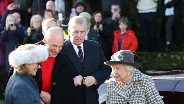 Britain's Queen Elizabeth and Britain's Prince Andrew arrive at St. Mary the Virgin church in Hillington - Sputnik International