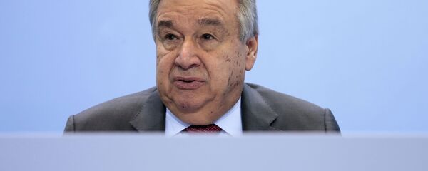 United Nations Secretary-General Antonio Guterres speaks during a news conference after the conference on Libya at the chancellery in Berlin, Germany, Sunday, Jan. 19, 2020.  - Sputnik International