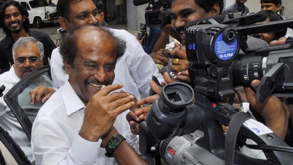 One of India's highest-paid actors, Rajnikanth, arrives for the preview of his latest film, 'Sivaji' in Hyderabad, India, Thursday, June 14, 2007 - Sputnik International