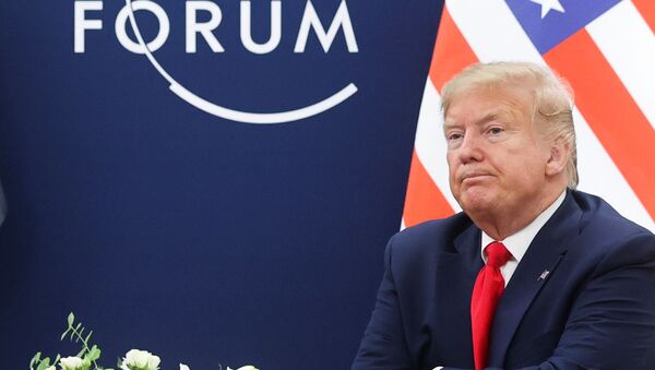 US President Donald Trump looks on during a bilateral meeting with Iraqi President Barham Salih (not pictured) at the 50th World Economic Forum (WEF) annual meeting in Davos, Switzerland, January 22, 2020 - Sputnik International