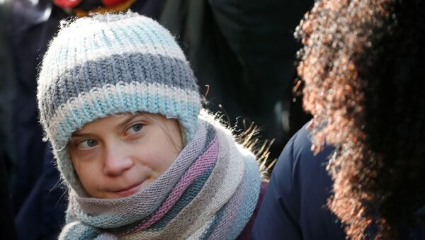 Swedish climate change activist Greta Thunberg taking part in a climate strike protest during the 50th World Economic Forum (WEF) annual meeting in Davos, Switzerland, January 2020 - Sputnik International
