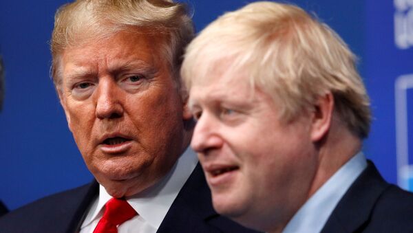 Britain's Prime Minister Boris Johnson welcomes U.S. President Donald Trump at the NATO leaders summit in Watford - Sputnik International