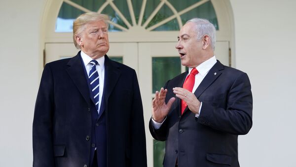 U.S. President Donald Trump and Israeli Prime Minister Benjamin Netanyahu talk outside the Oval Office of the White House in Washington, U.S., January 27, 2020.  - Sputnik International