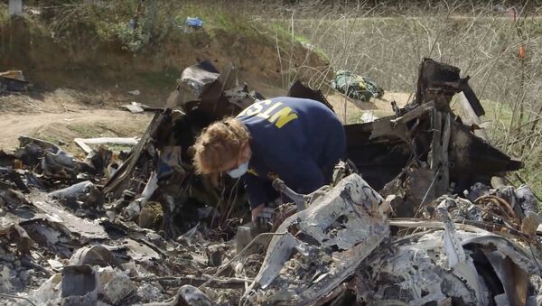 An investigator works at the site of the helicopter crash that killed Kobe Bryant and eight others in a screen grab taken in Calabasas, California, U.S. January 27, 2020 and released by the National Transportation Safety Board. - Sputnik International