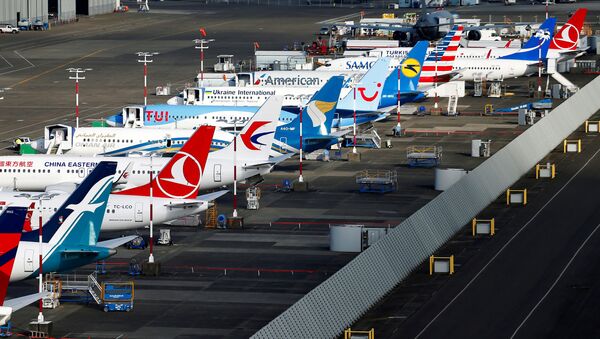 An aerial photo shows several Boeing 737 MAX airplanes grounded at Boeing Field in Seattle, Washington, U.S. March 21, 2019 - Sputnik International