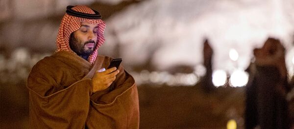 Saudi Arabia's Crown Prince Mohammed bin Salman uses his phone during a meeting with Japan's Prime Minister Shinzo Abe in Riyadh Saudi Arabia's Crown Prince Mohammed bin Salman uses his phone during a meeting with Japan's Prime Minister Shinzo Abe in Riyadh - Sputnik International