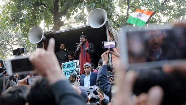 India's left-wing youth leader Kanhaiya Kumar addresses people during a protest against the attacks on the students of Jawaharlal Nehru University (JNU), in New Delhi, India, January 9, 2020 - Sputnik International