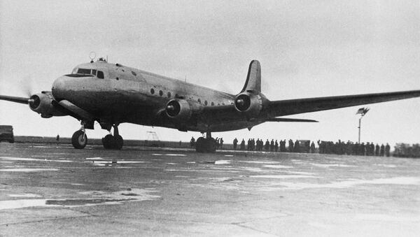 The Crimean Peninsula. An aircraft carrying top officials and technical personnel for the February 4-11, 1945 Big Three Conference in Yalta at Simferopol airfield in February 1945 - Sputnik International