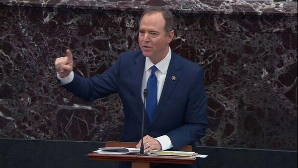 Lead manager House Intelligence Committee Chairman Adam Schiff (D-CA) addresses a question from senators during the impeachment trial of U.S. President Donald Trump in this frame grab from video shot in the U.S. Senate Chamber at the U.S. Capitol in Washington, U.S., January 29, 2020 - Sputnik International