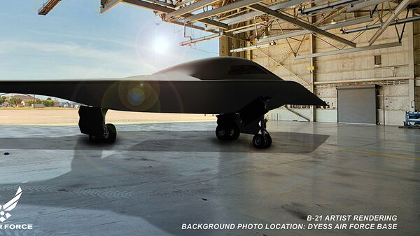 This is an artist rendering of a B-21 Raider concept in a hangar at Dyess Air Force Base, Texas. Dyess AFB is one of the bases expected to host the new airframe. (Courtesy graphic by Northrop Grumman) - Sputnik International