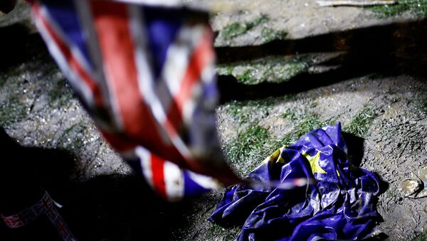 The flag of the European Union is pictured on the ground covered with a mud on Brexit day in London, Britain January 31, 2020.  - Sputnik International