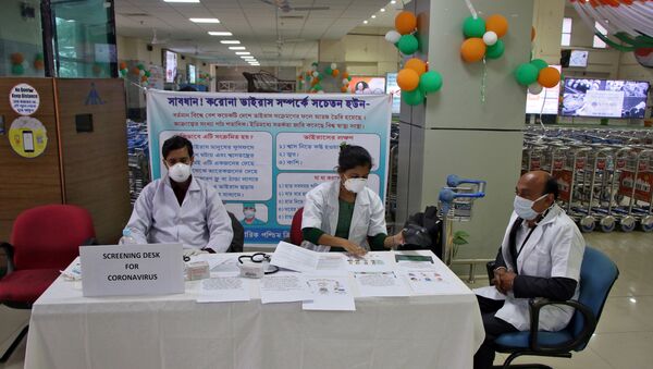 A health desk is set up to screen travelers for signs of the coronavirus at Maharaja Bir Bikram Airport in Agartala, India, January 31, 2020. - Sputnik International