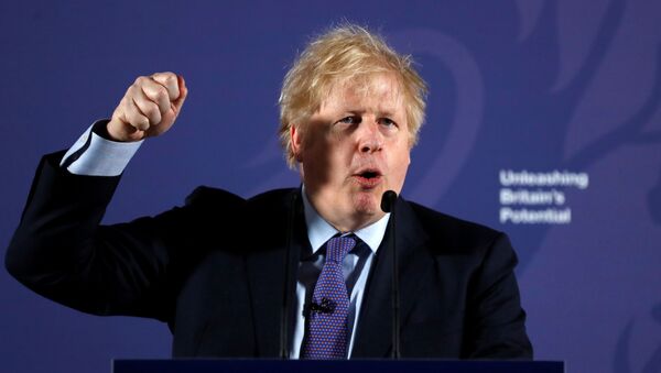 British Prime Minister Boris Johnson outlines his government's negotiating stance with the European Union after Brexit, during a speech at the Old Naval College in Greenwich, in London, Britain February 3, 2020. - Sputnik International