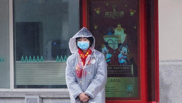 A member of staff outside the Shanghai Disney Resort in Shanghai, China - Sputnik International