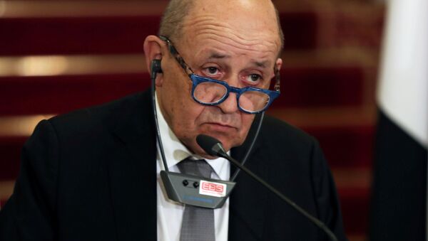 French Foreign Minister Jean-Yves Le Drian attends a meeting with Greek Foreign Minister Nikos Dendias, Cypriot Foreign Minister Nikos Christodoulides, Italian Foreign Minister Luigi Di Maio and Egyptian Foreign Minister Sameh Shoukry in Cairo, Egypt January 8, 2020 - Sputnik International